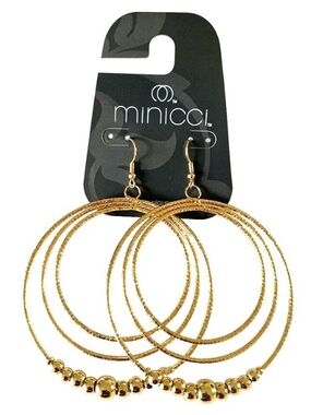 MINICCI GOLD TONE TRIPLE BEADED HOOPS